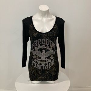 DAYTRIP Freedom Vintage black gold stud 3/4 sleeve shirt S